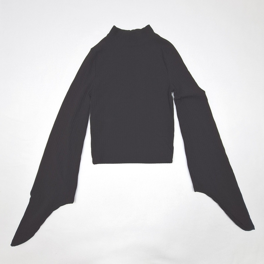 Disturbia Crop Top Womens 4 Black Amata Flared Sleeve Mock Neck Ribbed